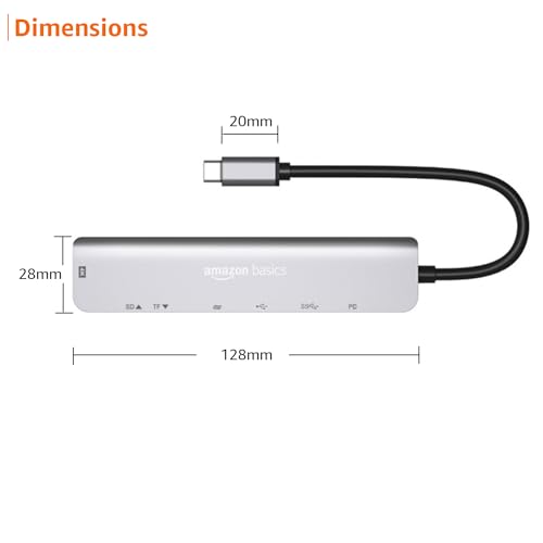Amazon Basics 7-in-1 USB C HUB to 4K HDMI Multiport Adapter Compatible for USB C Laptops and Other Type C Devices MacBook Pro M1 M2,(4K HDMI USB3.0 SD/TF Card Reader 85W PD Data)