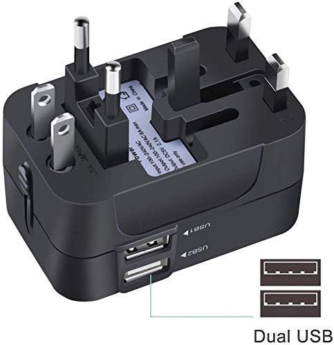 rts Universal Travel Adapter, International All in One Worldwide Travel Adapter and Wall Charger with USB Ports with Multi Type Power Outlet USB 2.1A,100-250 Voltage Travel Charger (Black)