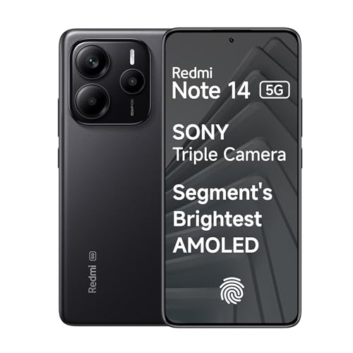 Redmi Note 14 5G (Titan Black, 8GB RAM 128GB Storage) | Global Debut MTK Dimensity 7025 Ultra | 2100 nits Segment Brightest 120Hz AMOLED | 50MP Sony LYT 600 OIS+EIS Triple Camera