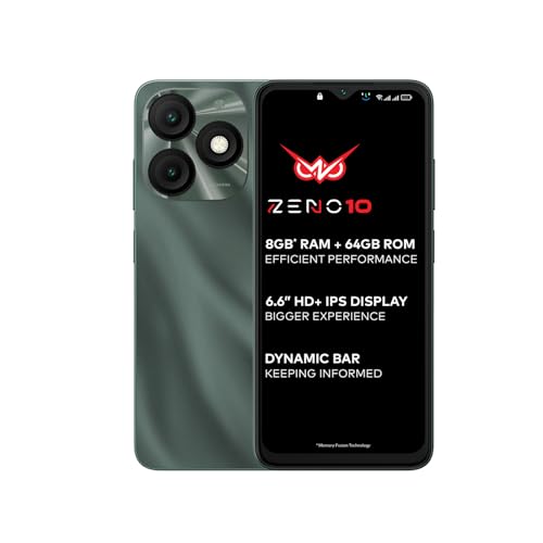 itel ZENO 10|6.6" HD+ Display with Dynamic Bar| 3GB RAM + 64GB ROM, Upto 8GB RAM with Memory Fusion|Octacore Processor|8MP AI Dual Rear Cam|5000 mAh Battery | Phantom Crystal