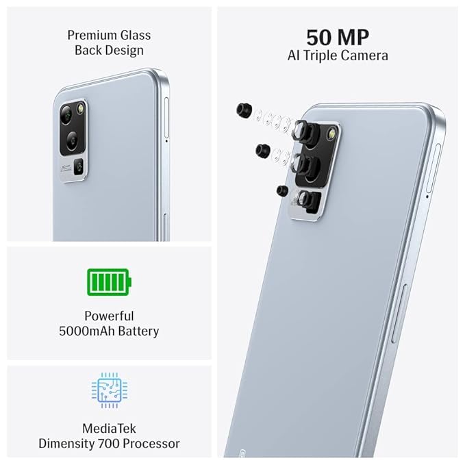 Lava Blaze 5G (Glass Blue, 6GB RAM, UFS 2.2 128GB Storage)| Segment's Most Affordable 5G Smartphone| Ultrafast Mediatek D700 | 50MP AI Triple Camera | 5000 mAh | 6.5" HD+ 90 Hz Display | Clean UI