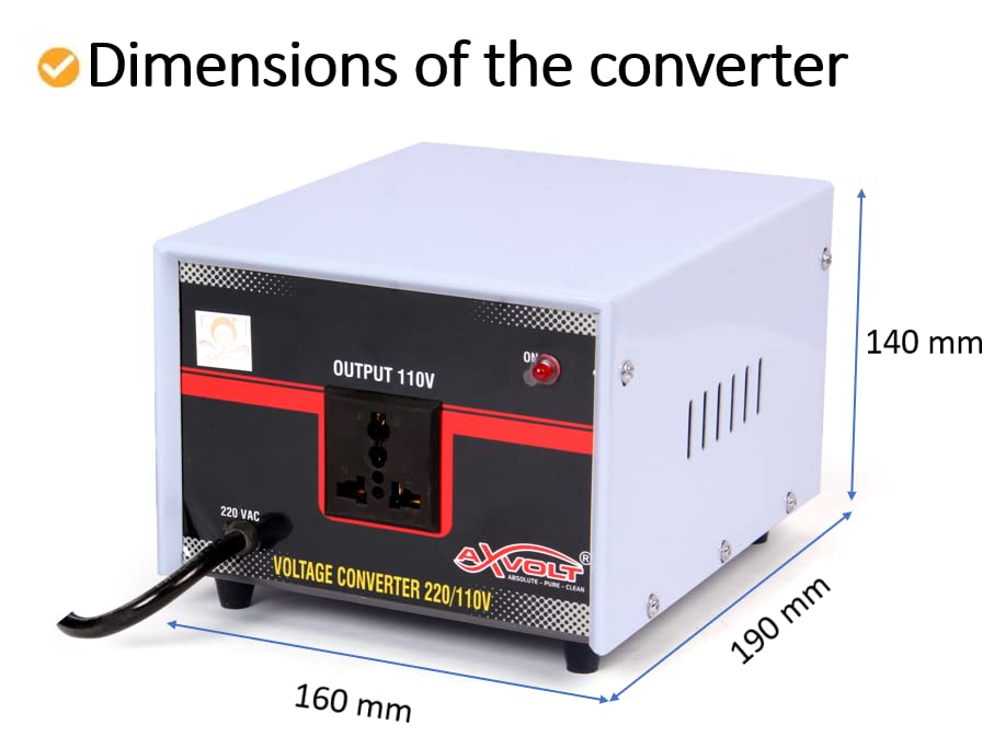 220V to 110V Stepdown Transformer 1000W AXVOLT Crysta Voltage Converter for USA products to be used in India