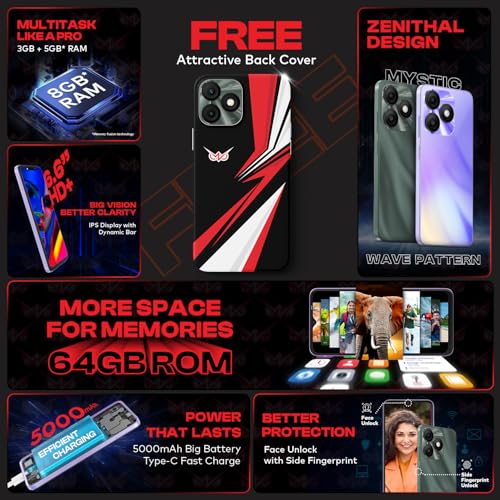 itel ZENO 10|6.6" HD+ Display with Dynamic Bar| 3GB RAM + 64GB ROM, Upto 8GB RAM with Memory Fusion|Octacore Processor|8MP AI Dual Rear Cam|5000 mAh Battery | Phantom Crystal