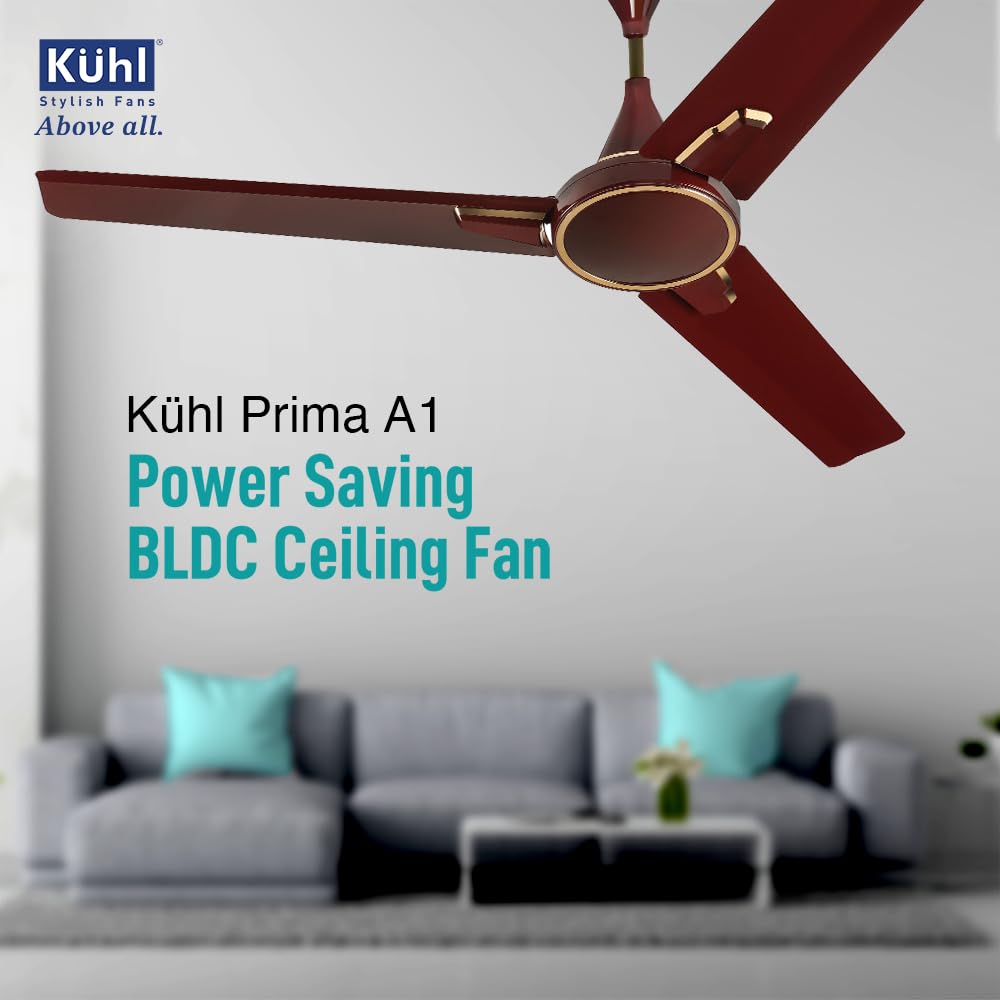 KUHL Prima A1 1200MM Decorative Power Saving BLDC Ceiling Fan With Remote | 29W | Saves Upto 65% Electricity | 5 stars | High Air Flow | Stylish Design | Brown