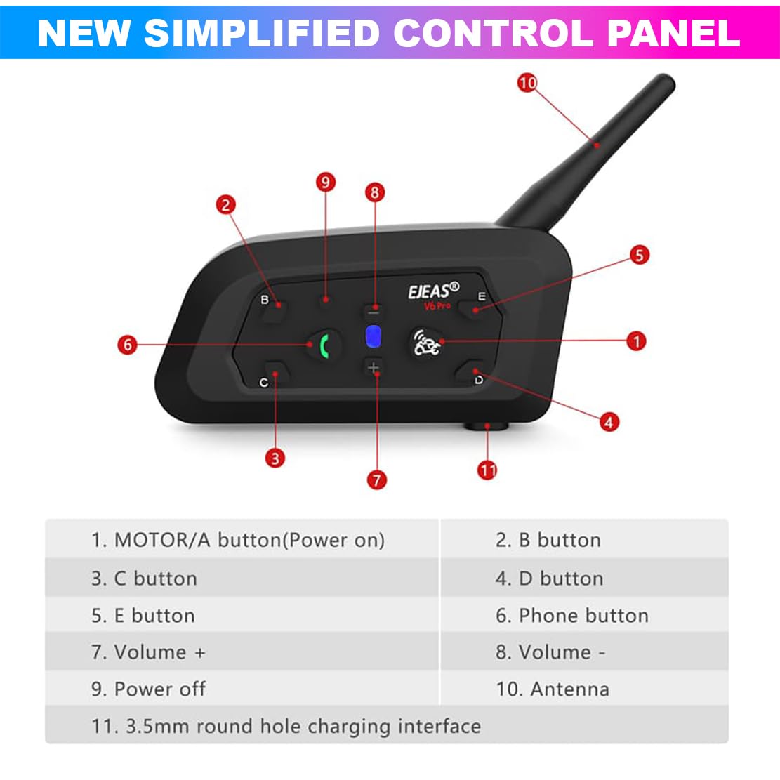 amiciAuto Ejeas V6 Pro Helmet Bluetooth Intercom for 6 Riders, Headphone with Mic for Motorcycle Riders Communication (Double Unit)