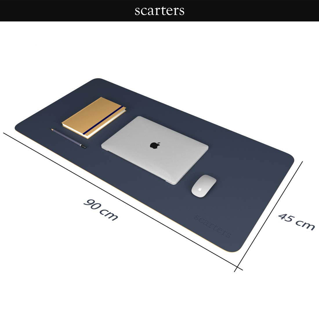 Scarters Desk mat | Desk Accessories for Work from Home and Office | Extended Mouse Pad | Reversible (Blue & Yellow) | 90 * 45cm | Anti Slip, Vegan PU