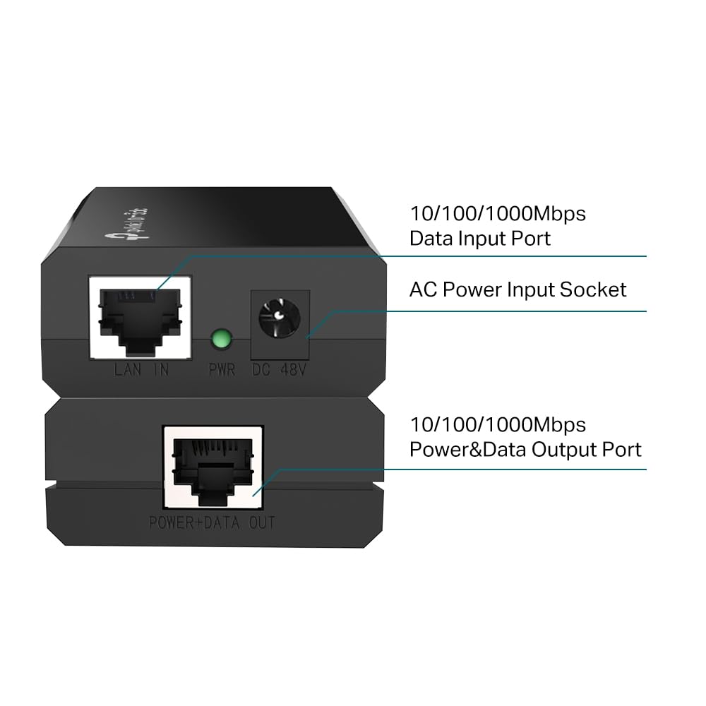 TP-Link Tl-Poe150S Poe Injector Adapter,Ieee 802.3Af Compliant for Desktop,Up to 100 Meters(325 Feet),Ethernet,Gigabit -10/100/1000,Black