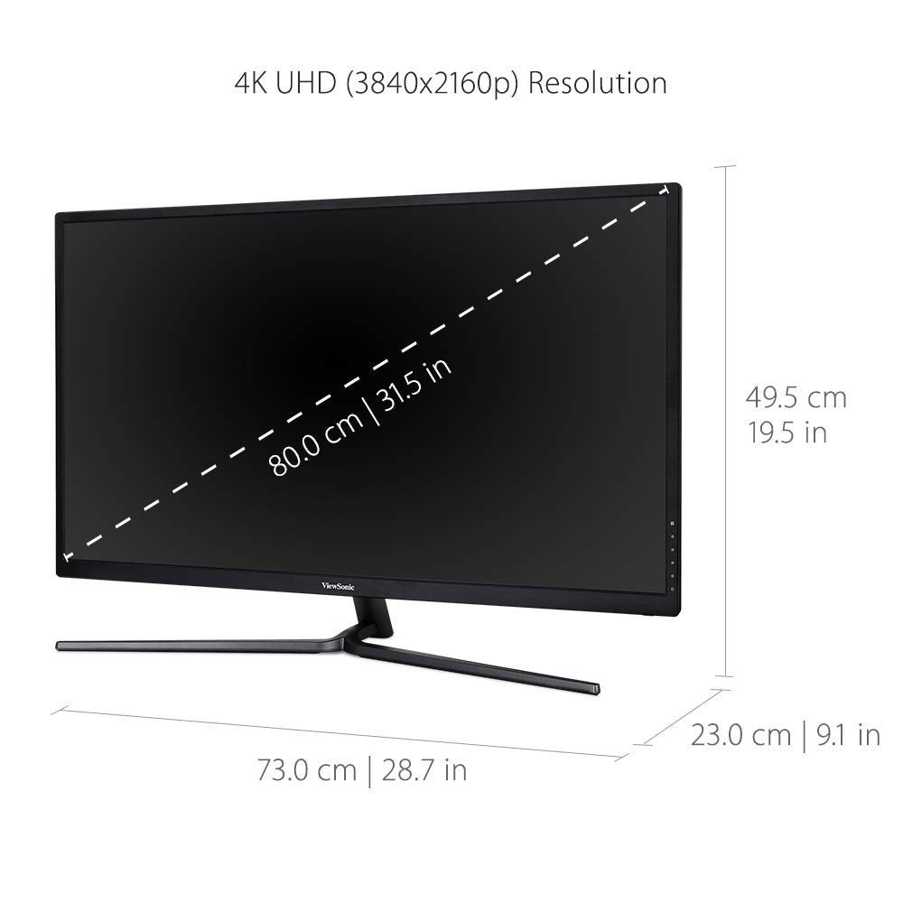 ViewSonic Crossover Monitor VX3211-4K-Mhd 80.01Cm (32") 3840 X 2160 Pixel, LCD 4K, 10 Bit Va Panel, 300 Nits, 1.07 Billion Colors, 3Ms, Dual Speakers, Hdmi 2.0 X 2, Dp Port, Pip, HDR 10 Black