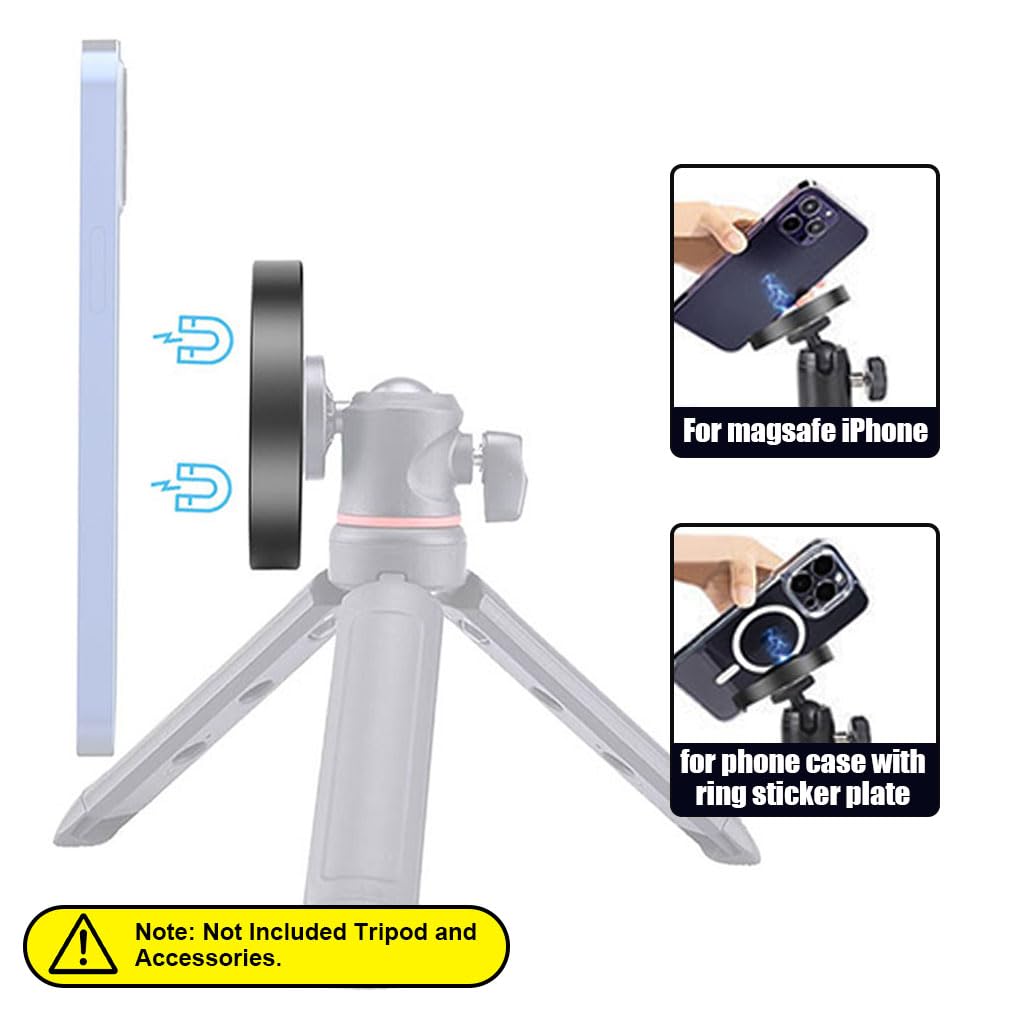 ZORBES® Magnetic Phone Tripod Mount Adapter with 1/4" Holes Magnetic Phone Mount Tripod Accessories Tripod Adapter Compatible with iPhone MagSafe Selfie Stick for 14 Pro/Pro Max/Plus/Mini 13 12