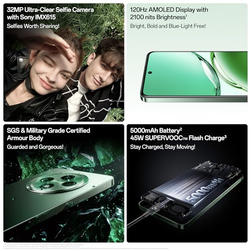 OPPO F27 5G (Emerald Green, 8GB RAM, 128GB Storage) | 6.67" FHD+ AMOLED Display|32MP Sony IMX615 Selfie Camera |AI Portrait Expert| 45W SUPERVOOC| with No Cost EMI/Additional Exchange Offers