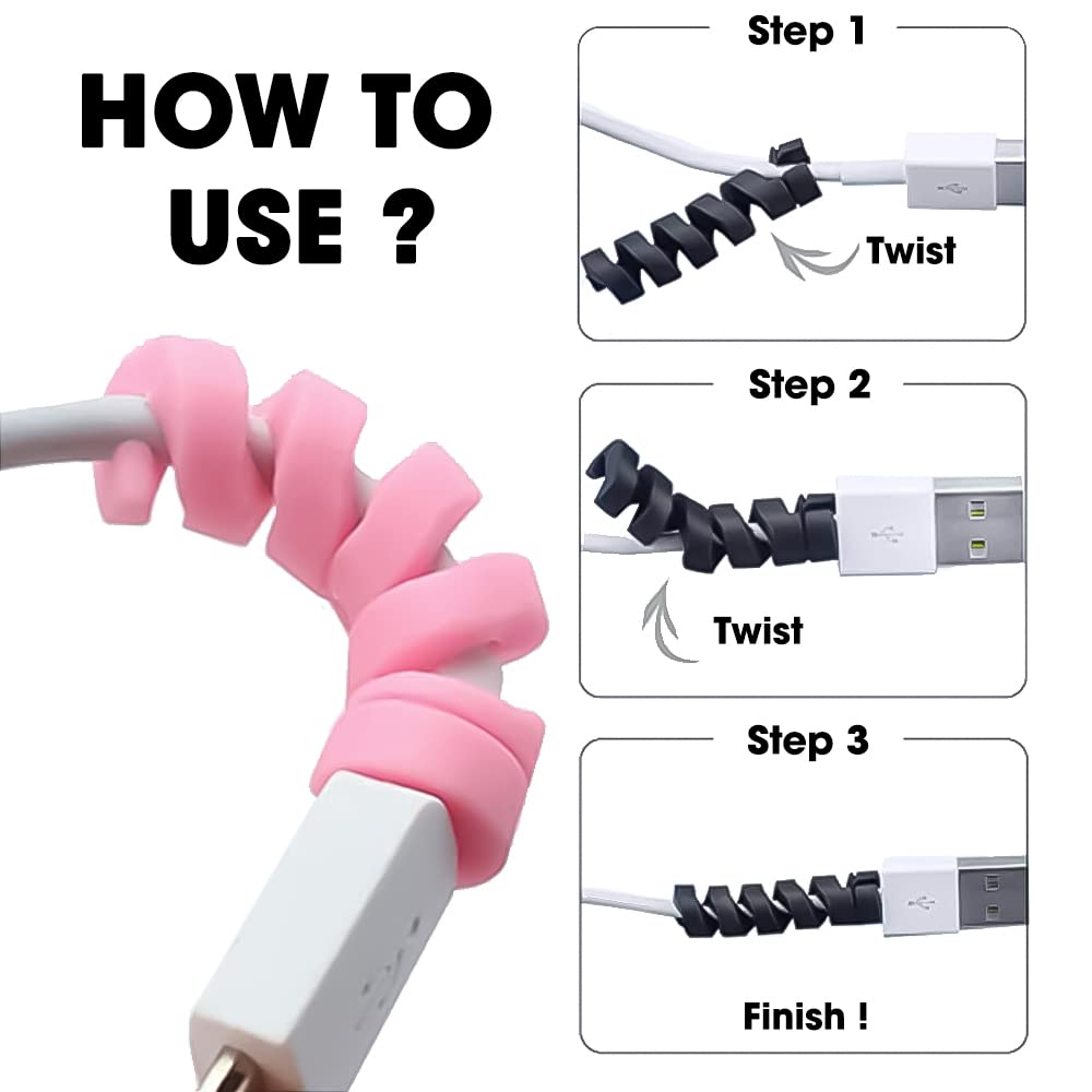 Sounce Spiral Charger Cable Protector Data Cable Saver Charging Cord Protective Cable Cover Headphone MacBook Laptop Earphone Cell Phone Set of 3 (Cable Protector (12 Units)