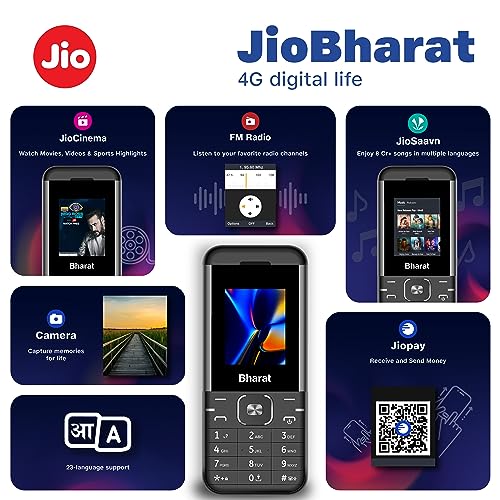JioBharat K1 Karbonn 4G Keypad Phone with JioTV, JioCinema, JioSoundPay, JioSaavn, Long Lasting Battery, LED Torch, Digital Camera | Black & Grey | Locked for JioNetwork