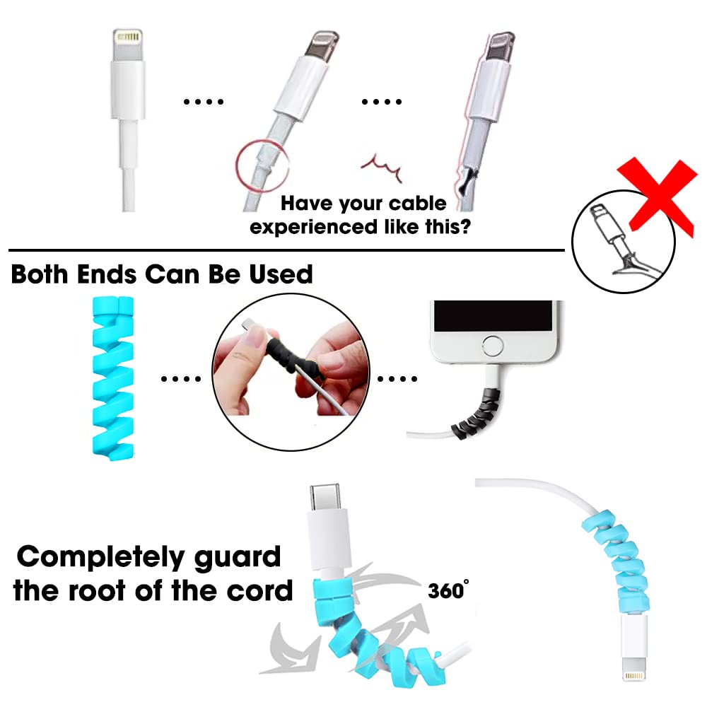 Sounce Spiral Charger Cable Protector Data Cable Saver Charging Cord Protective Cable Cover Headphone MacBook Laptop Earphone Cell Phone Set of 3 (Cable Protector (12 Units)