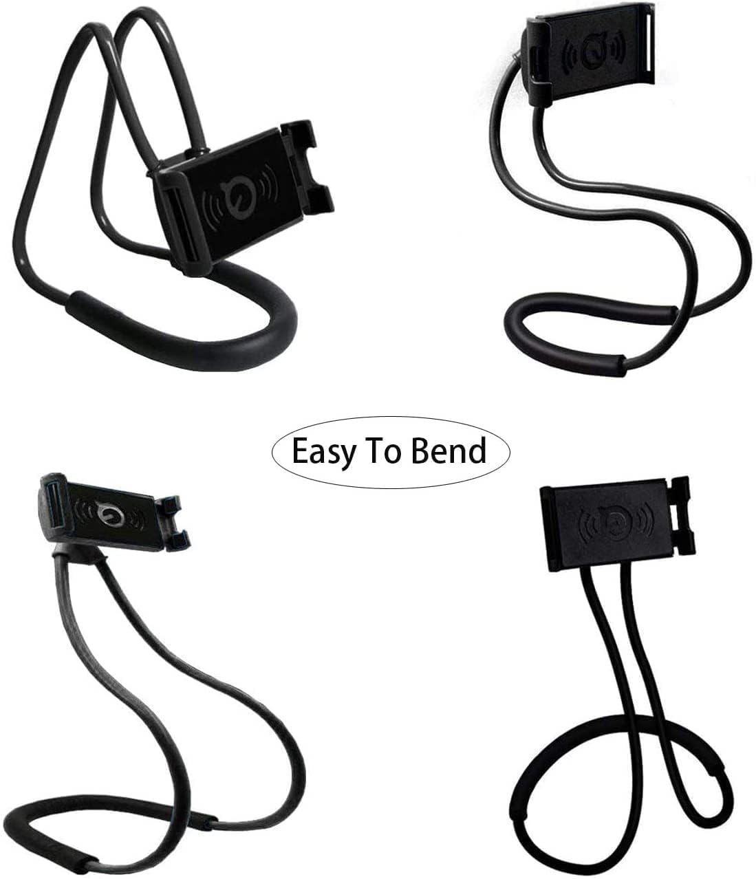 Sounce Lazy Neck Phone Holder Neck Hanging Mobile Cell Phone Stand 360 Rotating Flexible Long Arms Stand Clip Holder Compatibl with 4-7 Inches Smatphones - Black