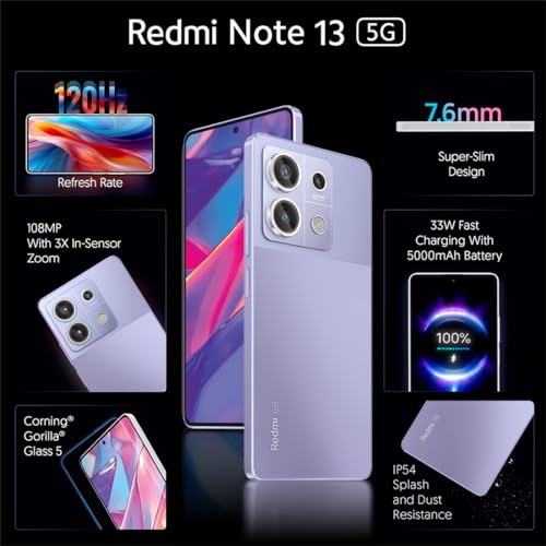 Redmi Note 13 5G (Chromatic Purple, 8GB RAM, 256GB Storage)