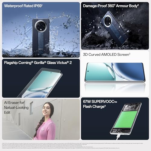 OPPO F27 Pro+ 5G (Midnight Navy, 8GB RAM, 256GB Storage) | 6.7" FHD+ AMOLED Toughest 3D Curved Display|64MP AI Featured Camera|IP69 | 67W SUPERVOOC| with No Cost EMI/Additional Exchange Offers