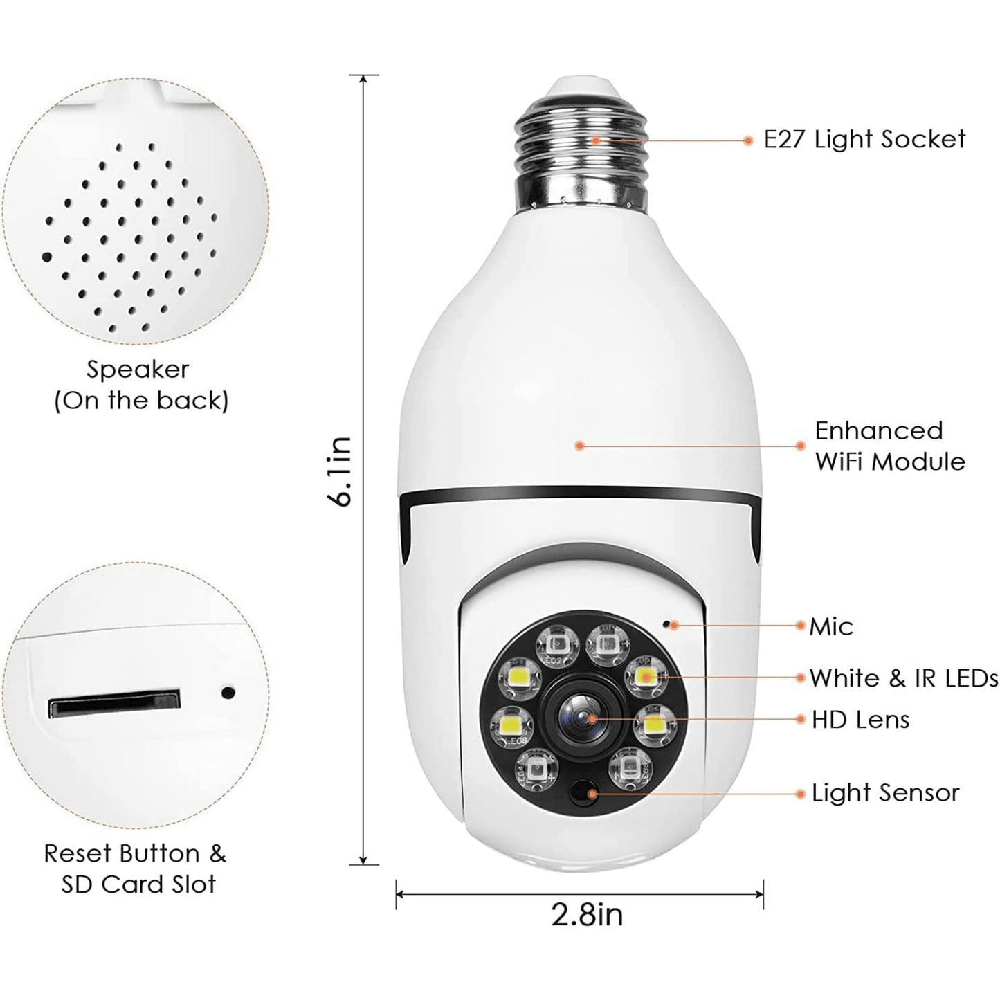 5G Dual-Band WiFi E27 Security Camera, 2 Pack