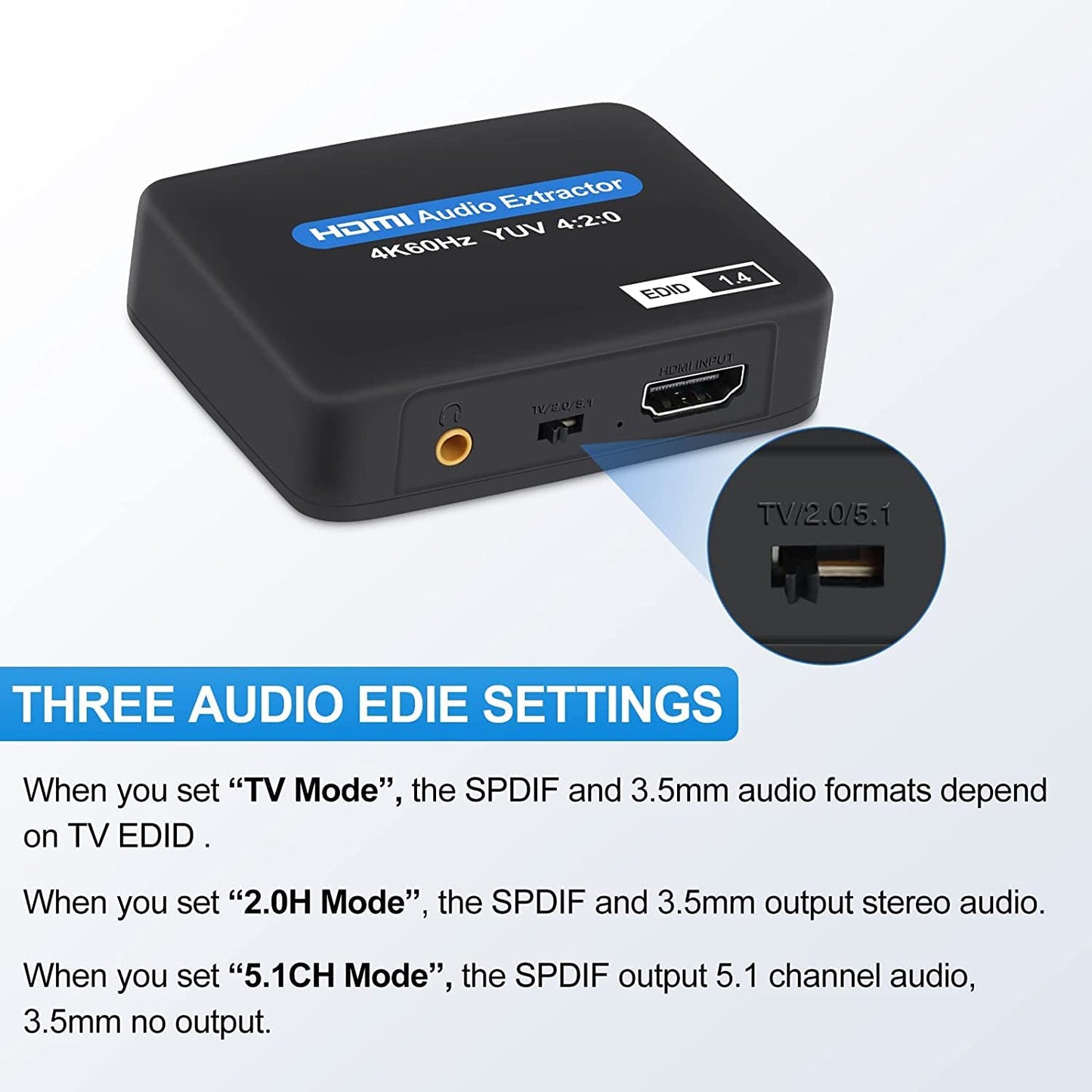 Tobo HDMI Audio Extractor, 4K@60Hz HDMI to HDMI + Optical Toslink SPDIF + 3.5mm Audio Output, HDMI Audio Converter Adapter Embedder Support 1080P 3D Suit for Fire Stick, X-Box, Laptop.-TD-876H.