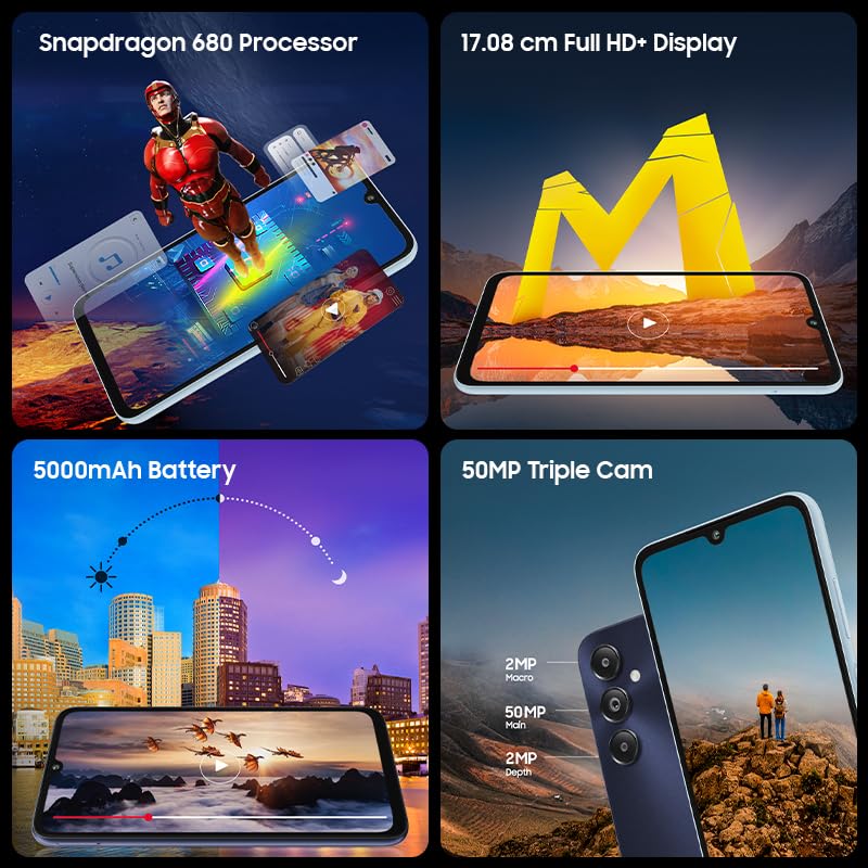 Samsung Galaxy M14 4G (Sapphire Blue,4GB,64GB) | 50MP Triple Cam | 5000mAh Battery | Snapdragon 680 Processor | 2 Gen. OS Upgrade & 4 Year Security Update | 8GB RAM with RAM Plus | Without Charger