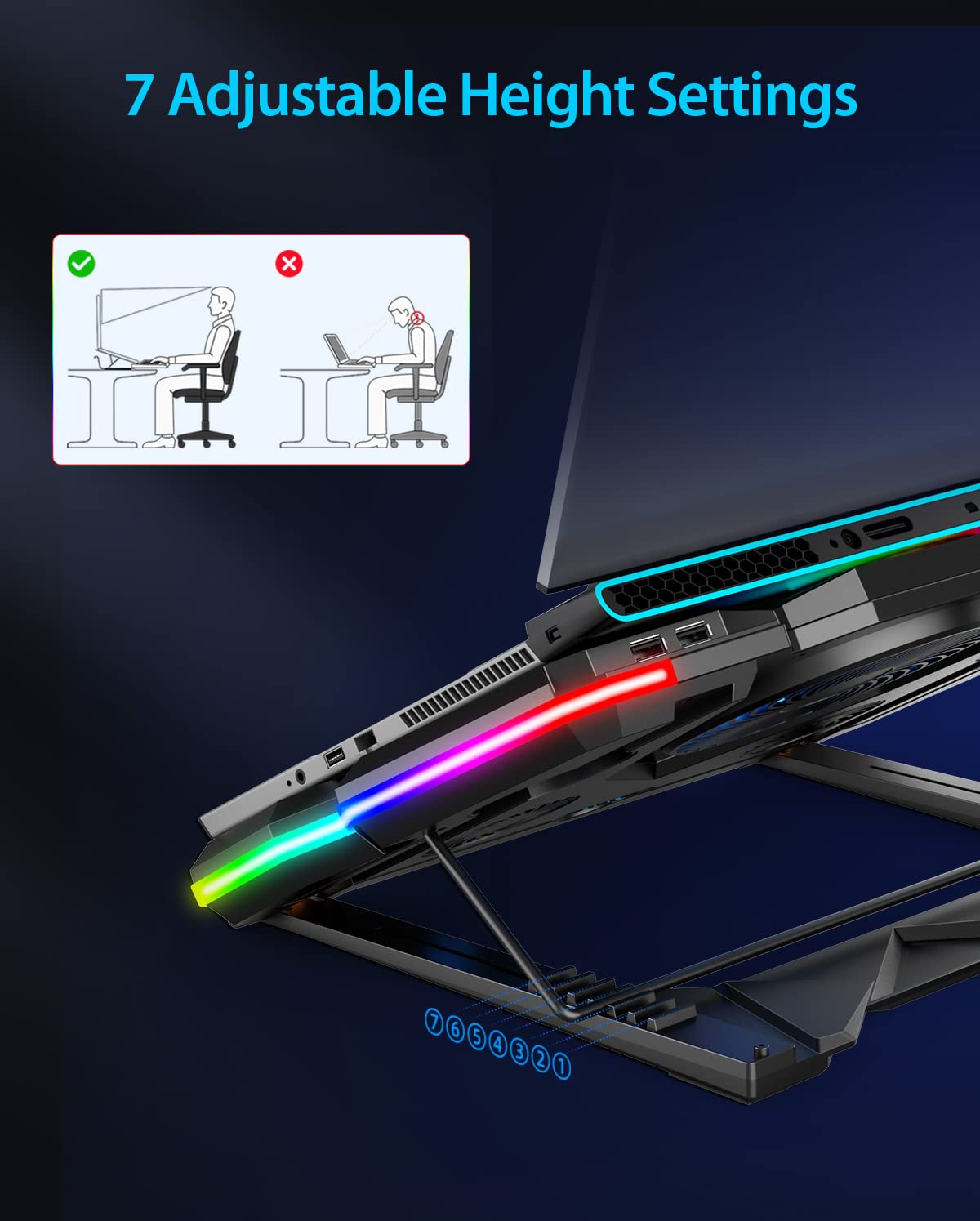Cosmic Byte Cyclone RGB Laptop Cooling Pad with 5 Fan, Adjustable Speed, USB Hub (Black/Blue)