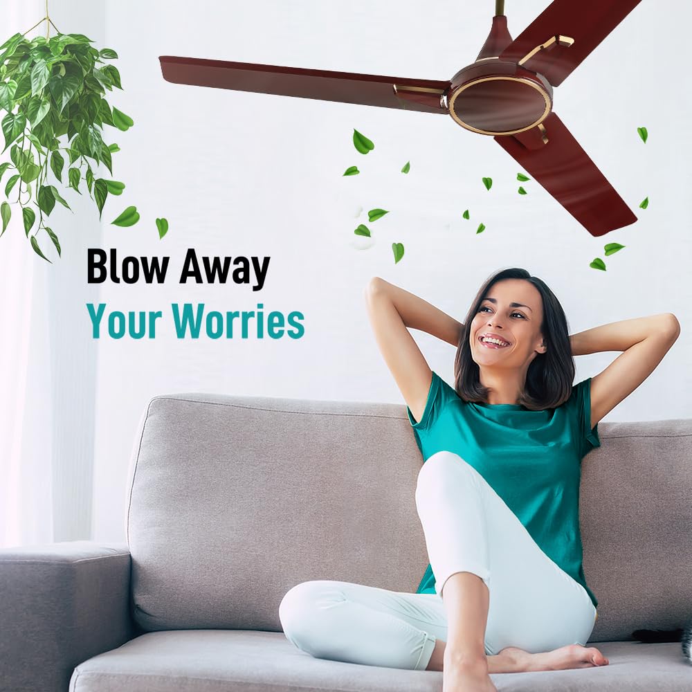 KUHL Prima A1 1200MM Decorative Power Saving BLDC Ceiling Fan With Remote | 29W | Saves Upto 65% Electricity | 5 stars | High Air Flow | Stylish Design | Brown