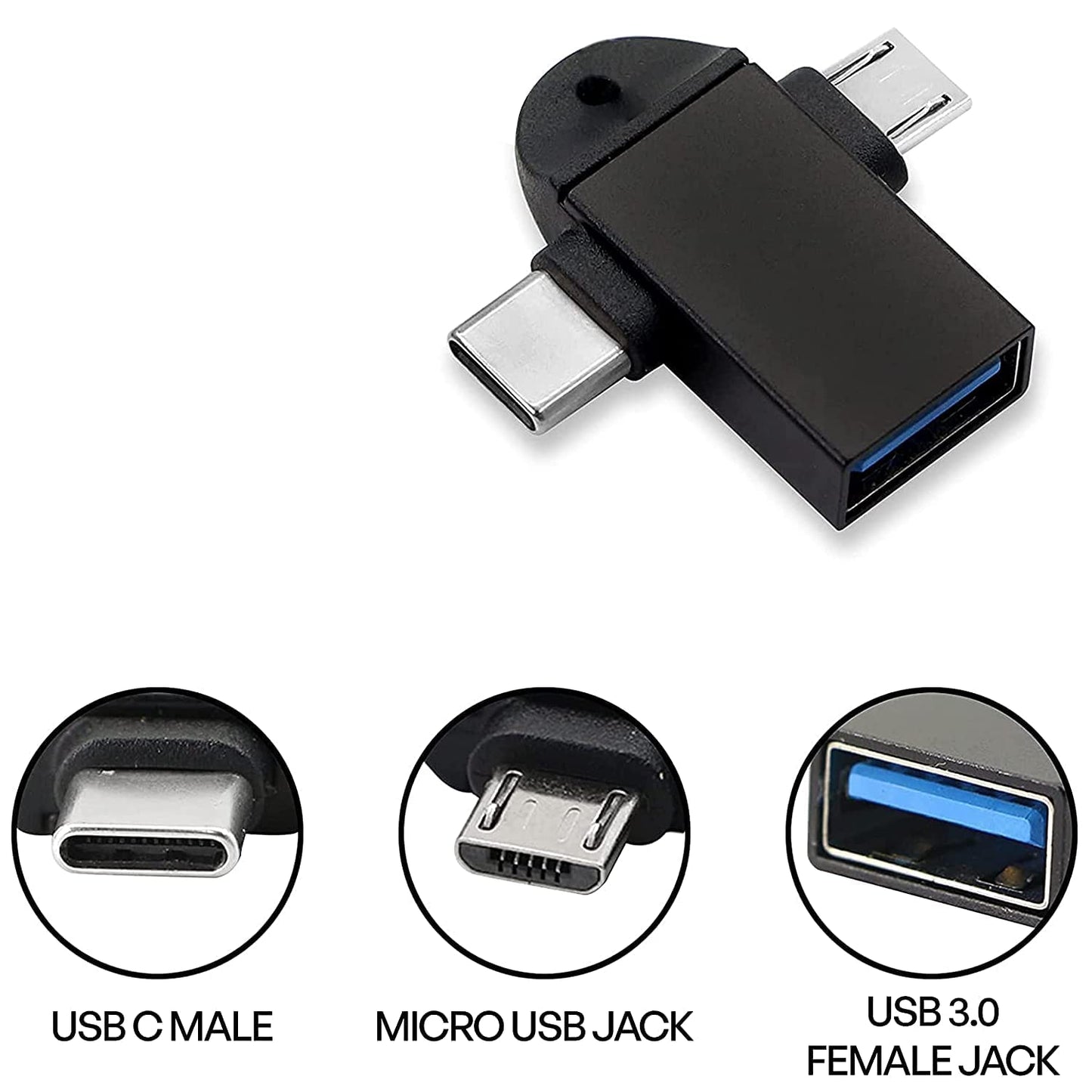 JGD PRODUCTS 2 in 1 (Black) OTG Adapter Micro USB+USB Type C to USB Female Connector, OTG Pen Drive Adapter to Mobile Connector Type C, Compatible with All Devices