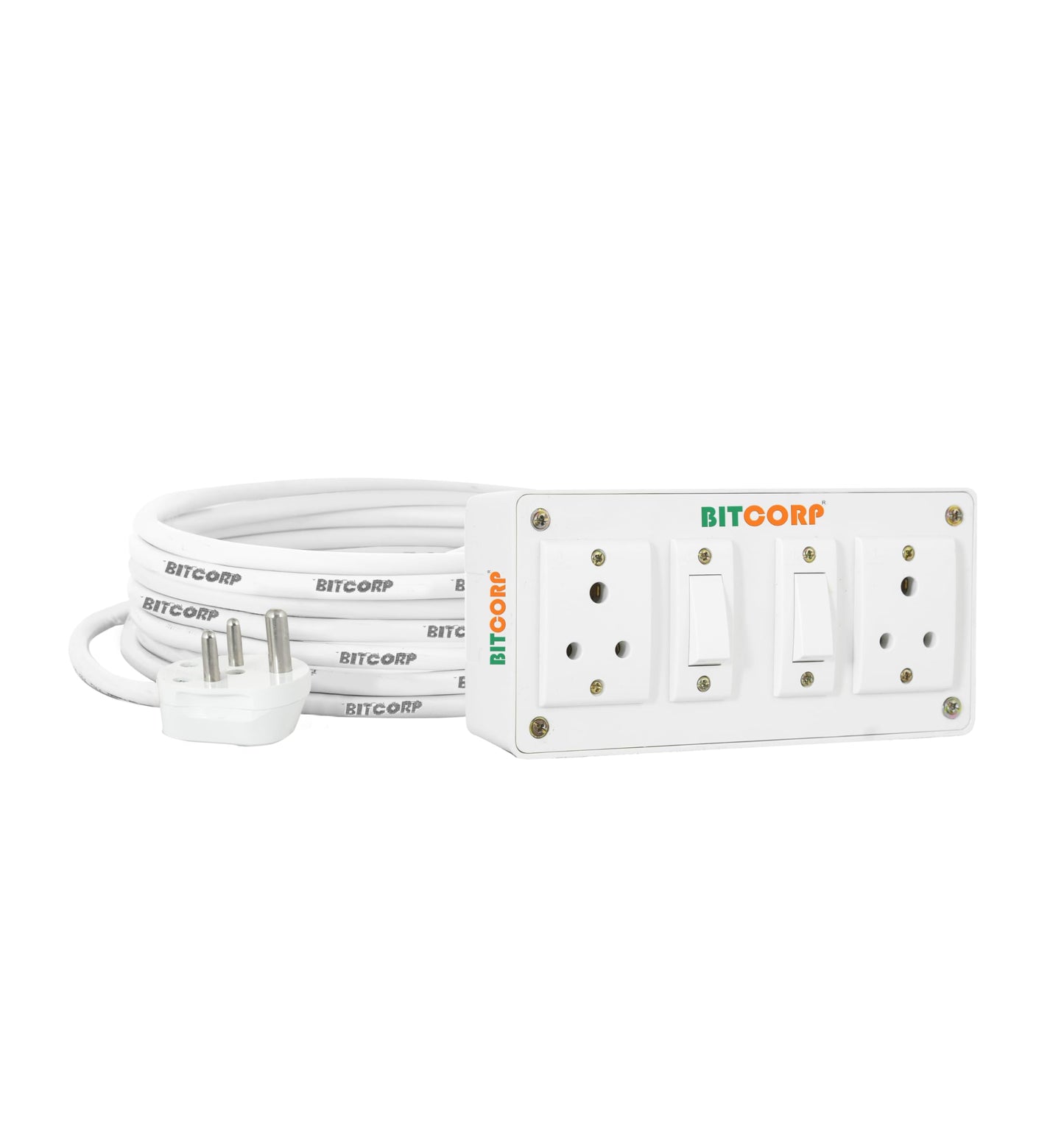 Bitcorp Extension Board Small and Heavy Duty Junction Box 6A 10A 13A 2 Way Socket 2 Switch (2000W) High Voltage with Thermal Protection Surge Control 2 Meter Long Cable Cord (White)