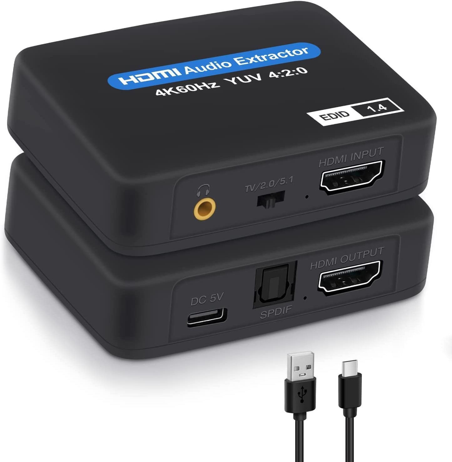 Tobo HDMI Audio Extractor, 4K@60Hz HDMI to HDMI + Optical Toslink SPDIF + 3.5mm Audio Output, HDMI Audio Converter Adapter Embedder Support 1080P 3D Suit for Fire Stick, X-Box, Laptop.-TD-876H.