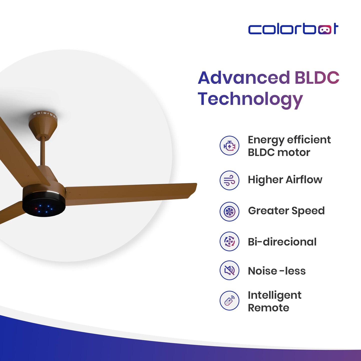 Colorbot Stella 1200 mm BEE 5 Star Rated BLDC Ceiling Fans with Remote Control | High Speed | Power Saver | 100% Copper Winding | Reverse Mode | 2+2 Year Warranty (Caramel Brown)