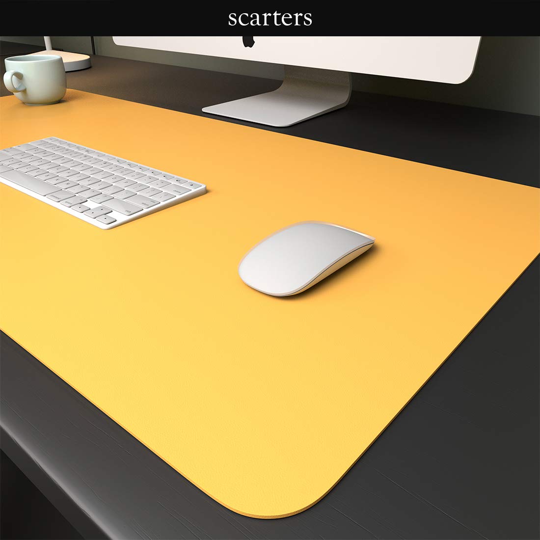 Scarters Desk mat | Desk Accessories for Work from Home and Office | Extended Mouse Pad | Reversible (Blue & Yellow) | 90 * 45cm | Anti Slip, Vegan PU