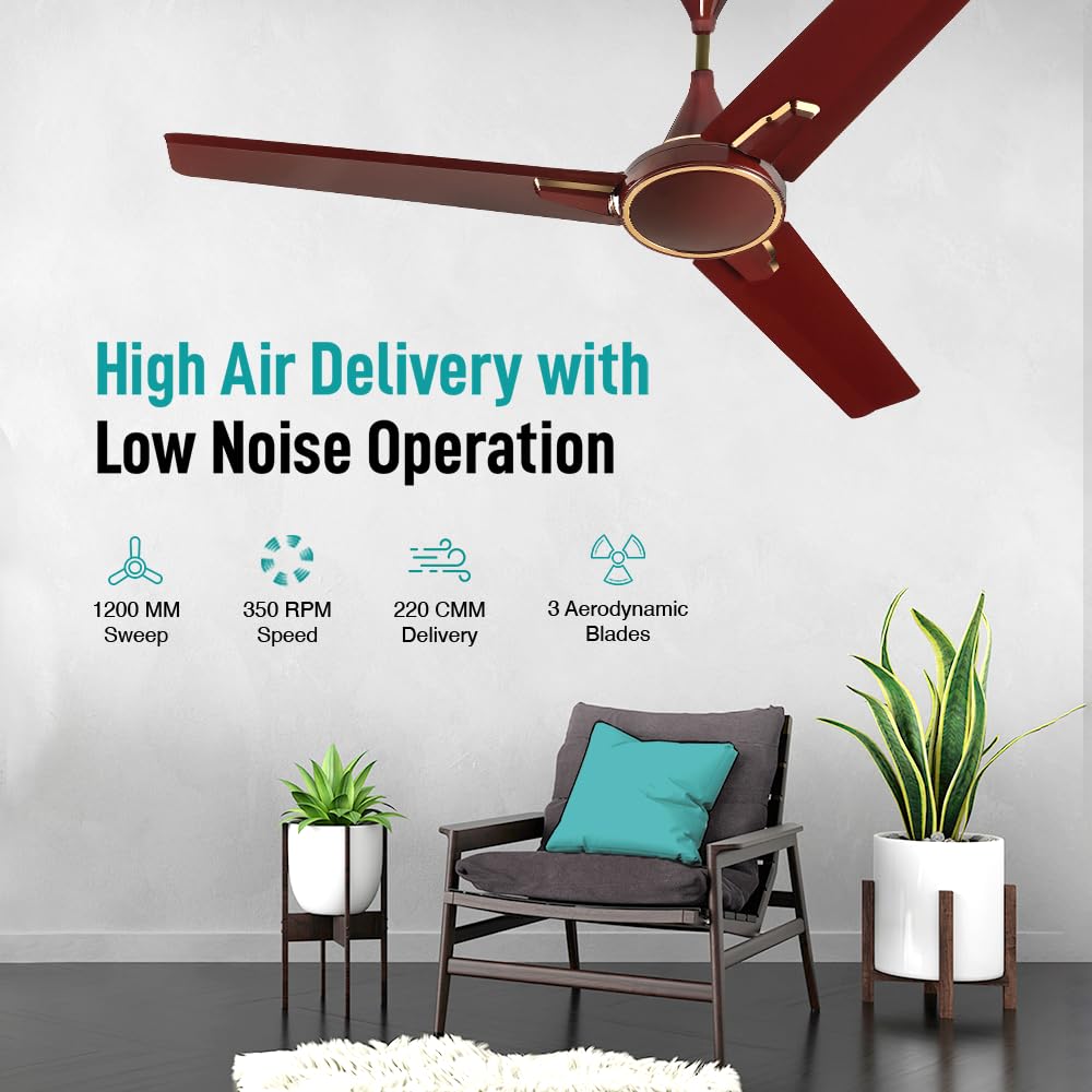 KUHL Prima A1 1200MM Decorative Power Saving BLDC Ceiling Fan With Remote | 29W | Saves Upto 65% Electricity | 5 stars | High Air Flow | Stylish Design | Brown