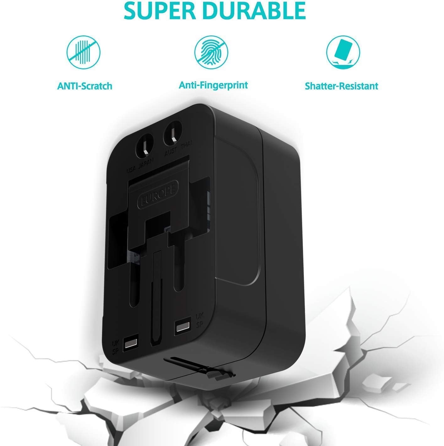 rts Universal Travel Adapter, International All in One Worldwide Travel Adapter and Wall Charger with USB Ports with Multi Type Power Outlet USB 2.1A,100-250 Voltage Travel Charger (Black)