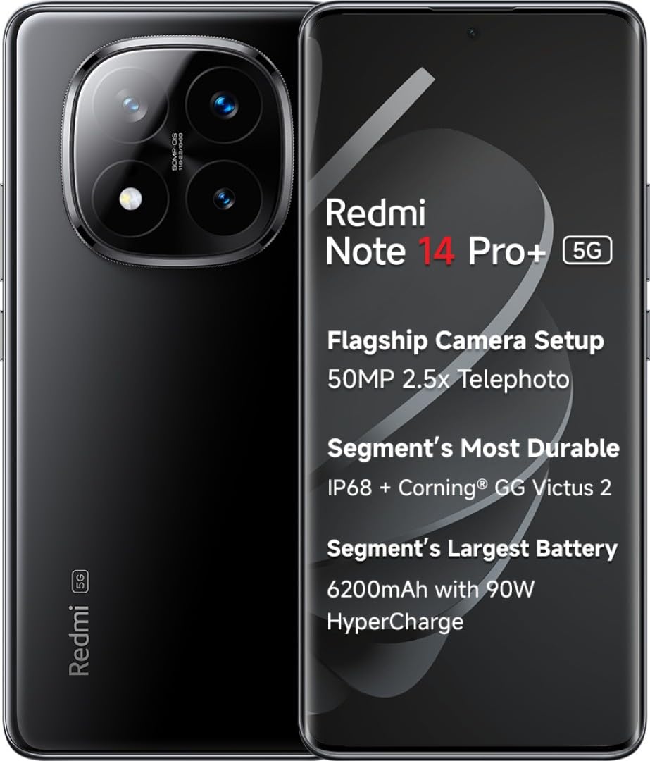 Radmi Note 14 Pro+ 5G AI Smartphone (Titan Black, 12GB RAM + 512GB Storage) | Snapdragon 7s Gen 3 Processor | AMOLED Display | Dual Nano-SIM | 6200mAh Battery