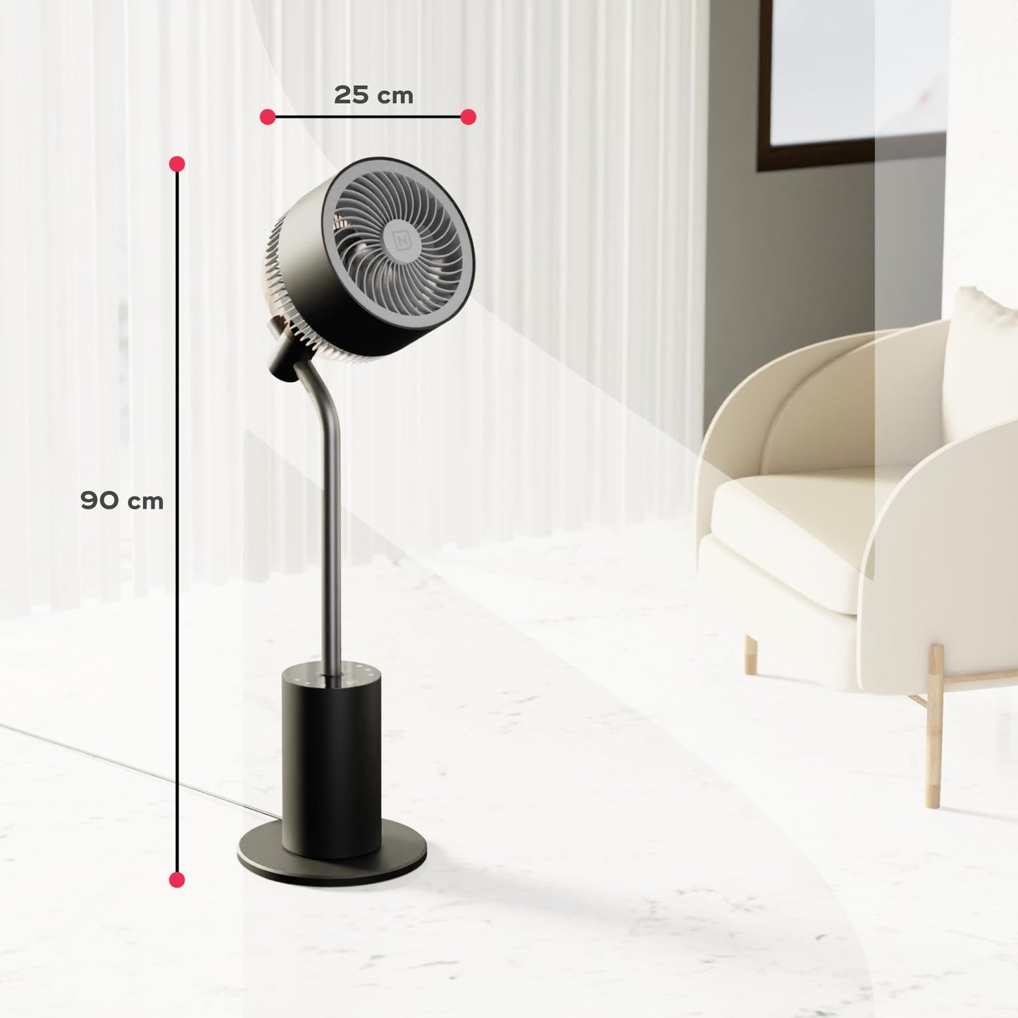 NUUK HALO 3D Air Circulation Tower Fan with Mood Lamp | Super Silent Remote Controlled Standing BLDC Fan | 12 Wind Speeds & 4 Fan Modes | 120˚ Horizontal & 90˚ Vertical Oscillation | 3 NIDEC Motors