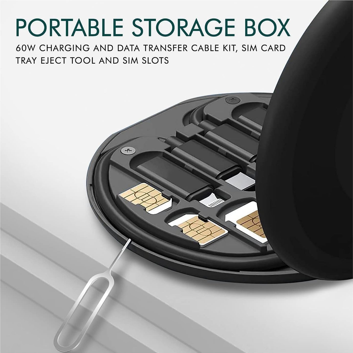 NOCXTUN Multifunctional Data Cable Conversion Head Portable Storage Box, Multi-Type Charging Line Convertor USB Type C Adapter Tool Contains Sim Card Slot Tray Eject Pin, Phone Holder (Multi-Colour)