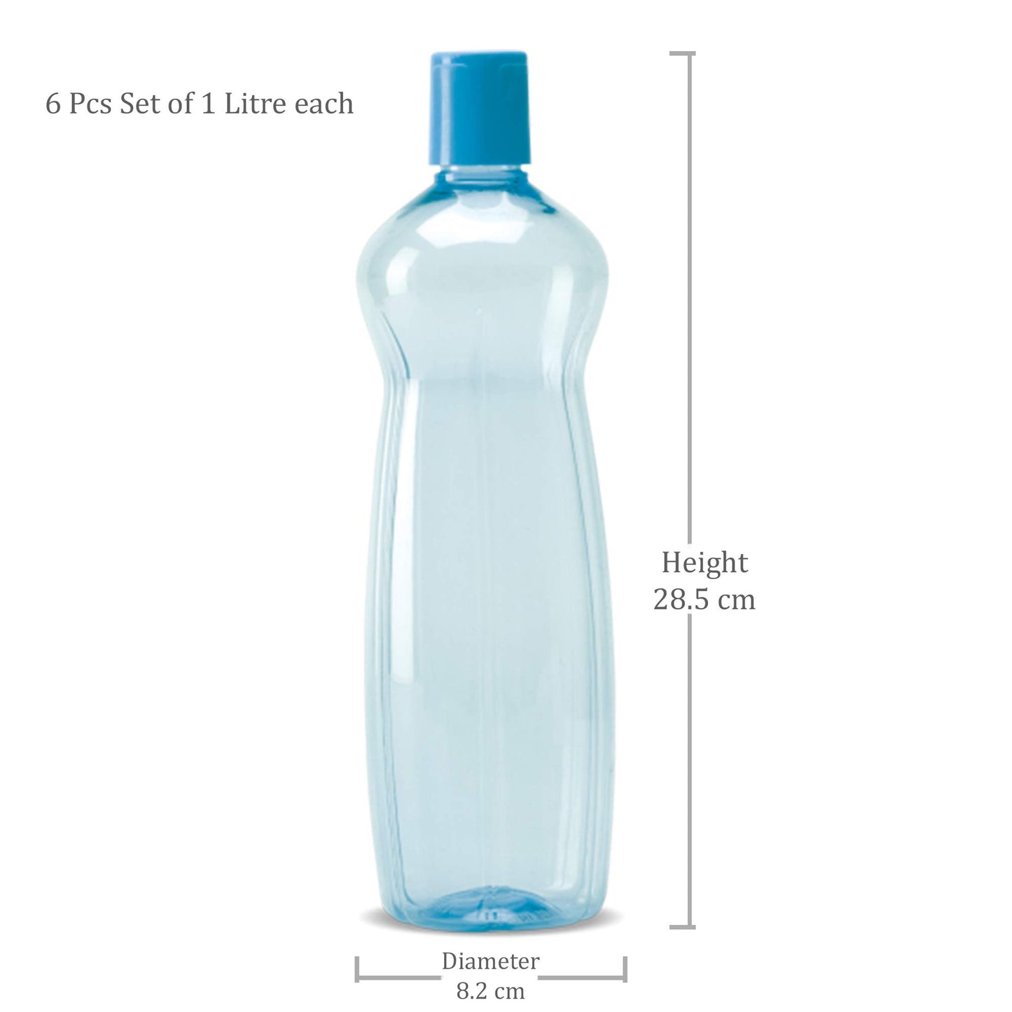 MILTON Pacific Pack of 6 Water Bottles, 1 Litre Each, Reusable Plastic Fridge Bottle Set, BPA Free and Leak Proof Bottles for Travel, Work, Blue