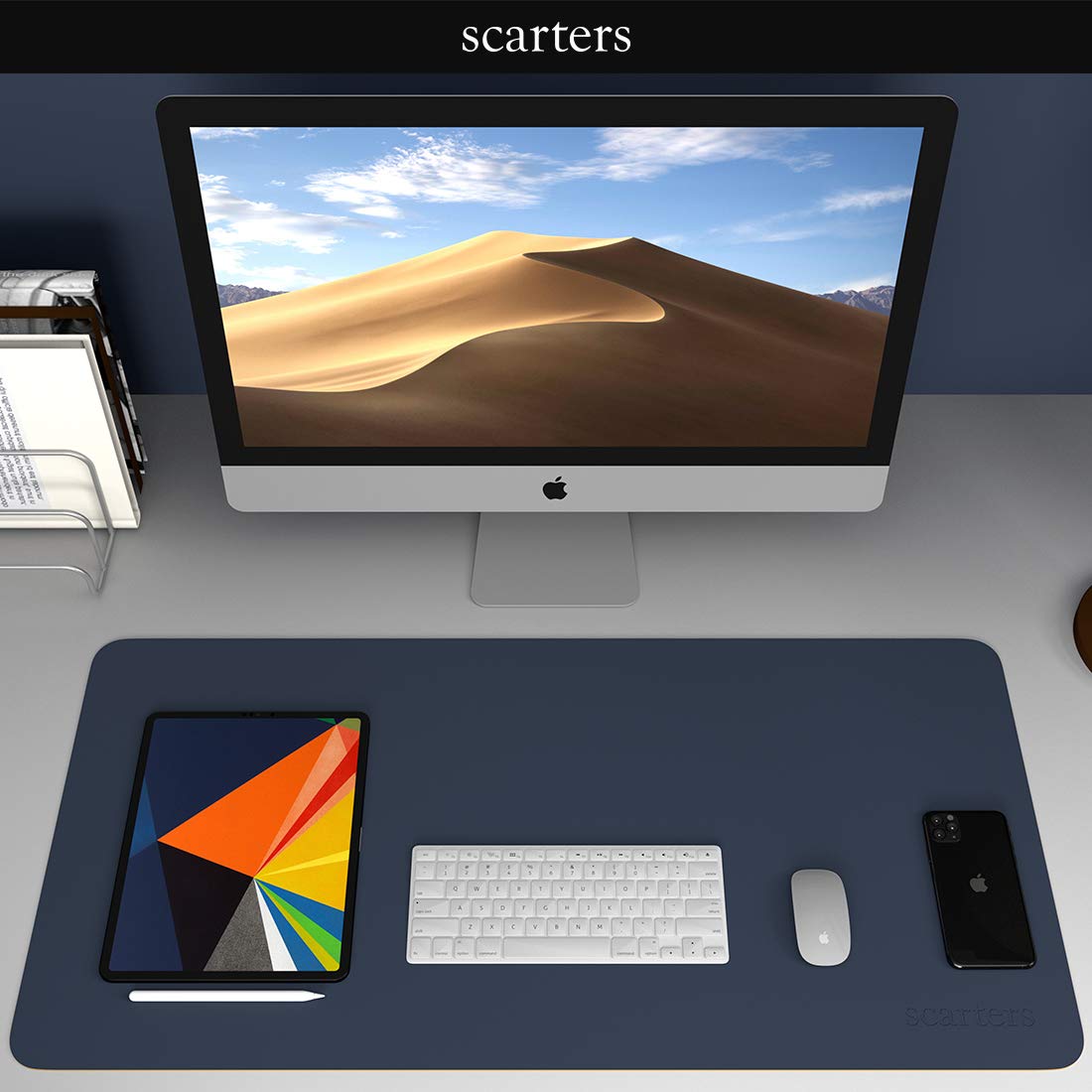 Scarters Desk mat | Desk Accessories for Work from Home and Office | Extended Mouse Pad | Reversible (Blue & Yellow) | 90 * 45cm | Anti Slip, Vegan PU