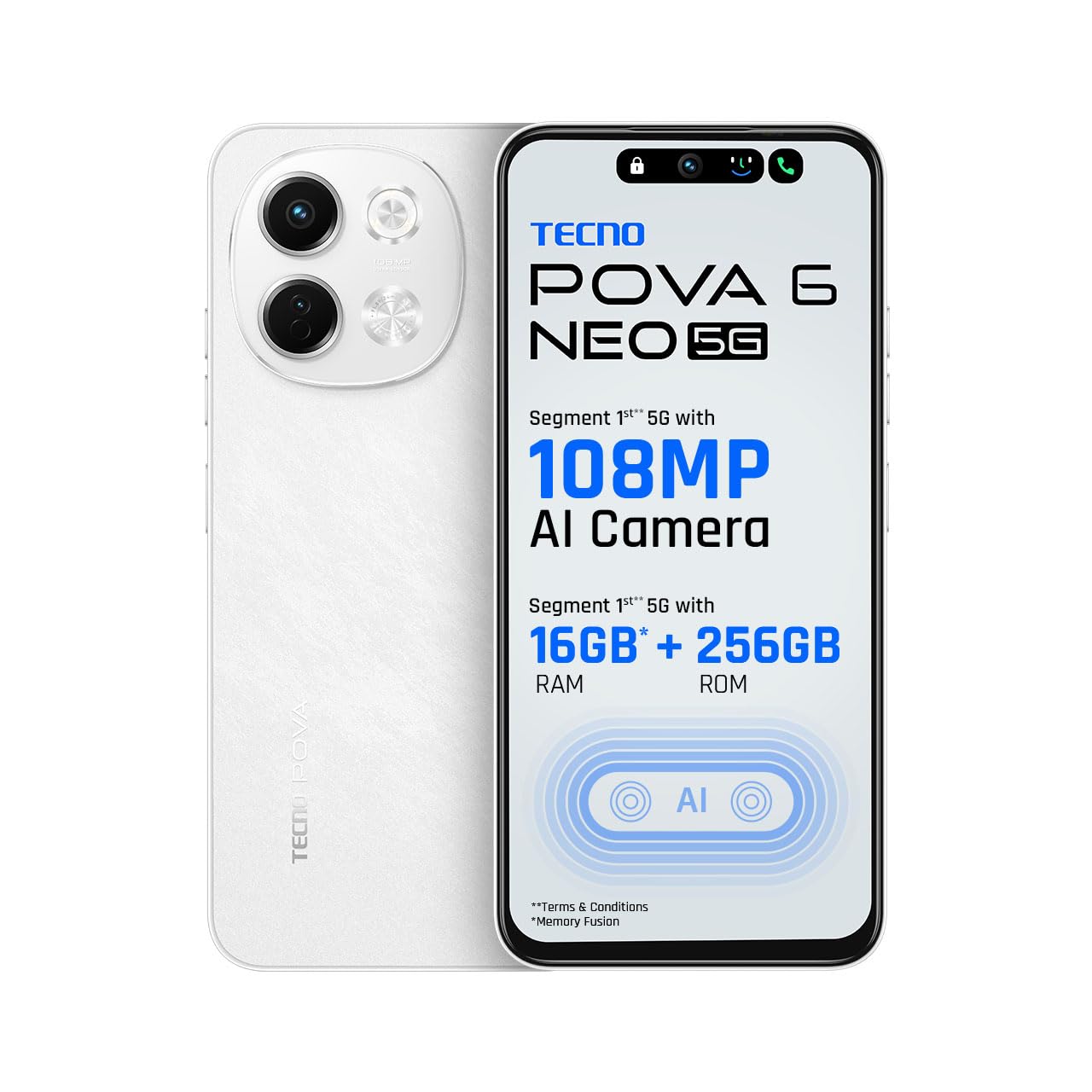 Tecno POVA 6 NEO 5G (Aurora Cloud, 8GB+256GB) | Advanced AI Features | 108MP Ultra Clear AI Camera | D6300 Powerful Processor | 5 Year Lag Free Fluency | 5000 mAh Battery | in Built Infrared and NFC