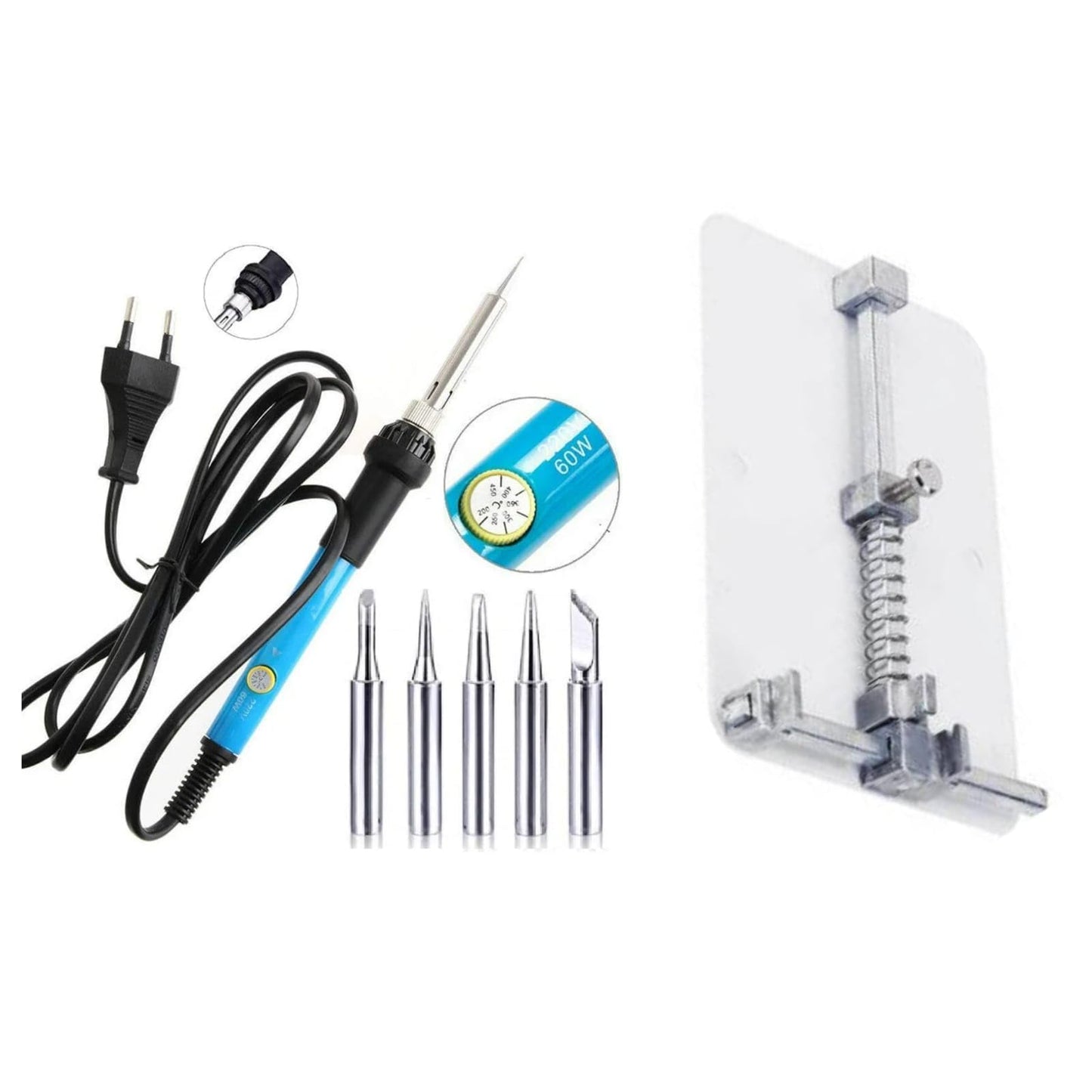 Luvik Combo Of Pcb Stand/Pcb holder/Mobile Phone Board Repair Fixture PCB Holder Work Station Platform + 60W 220V Temperature Adjustable Electric Welding Solder Soldering Iron With 5 Bits