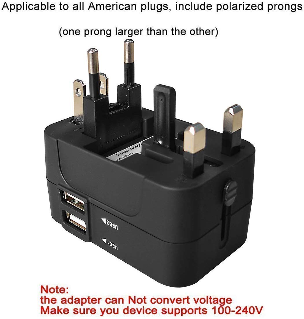 rts Universal Travel Adapter, International All in One Worldwide Travel Adapter and Wall Charger with USB Ports with Multi Type Power Outlet USB 2.1A,100-250 Voltage Travel Charger (Black)