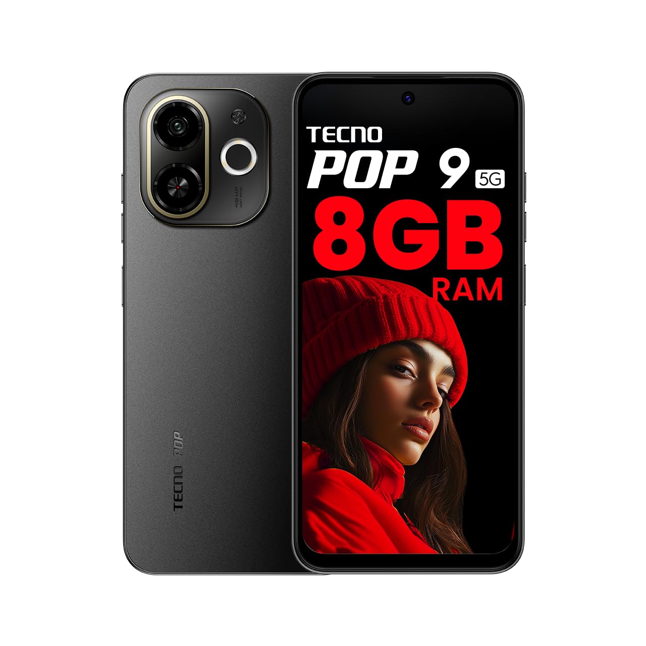 Tecno POP 9 5G (Midnight Shadow, 8GB+128GB) | D6300 5G Processor | 48MP Sony AI Camera | 4+ Year Lag Free Fluency |5000 mAh Battery |Dual Speaker | 5G with NFC | Without Charger