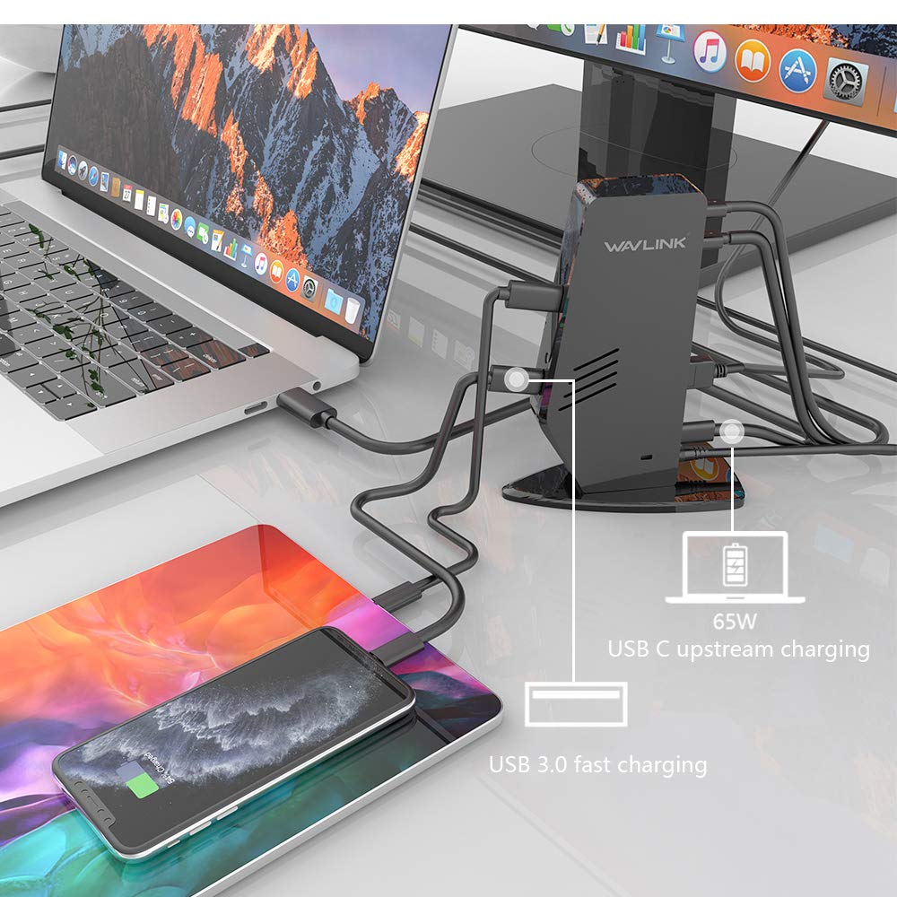 WAVLINK USB C Universal Laptop Docking Station with 60W,Dual 4K @60Hz Monitor for USB-C and USB 3.0,Compatible with Windows, Mac, and Chrome(2 HDMI,2 DP, 6xUSB, LAN, Audio)