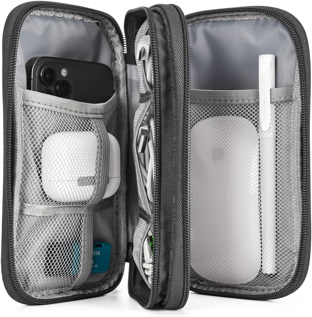 SaleOn 8.3x5 inch Portable Storage Organizer Bag for USB Cable, Earphone, Power Bank, Mobile Charger, Hard Disk & Digital Gadgets with Mesh Pockets, Dual Zippers & Elastic Loops, Inside Color May Vary
