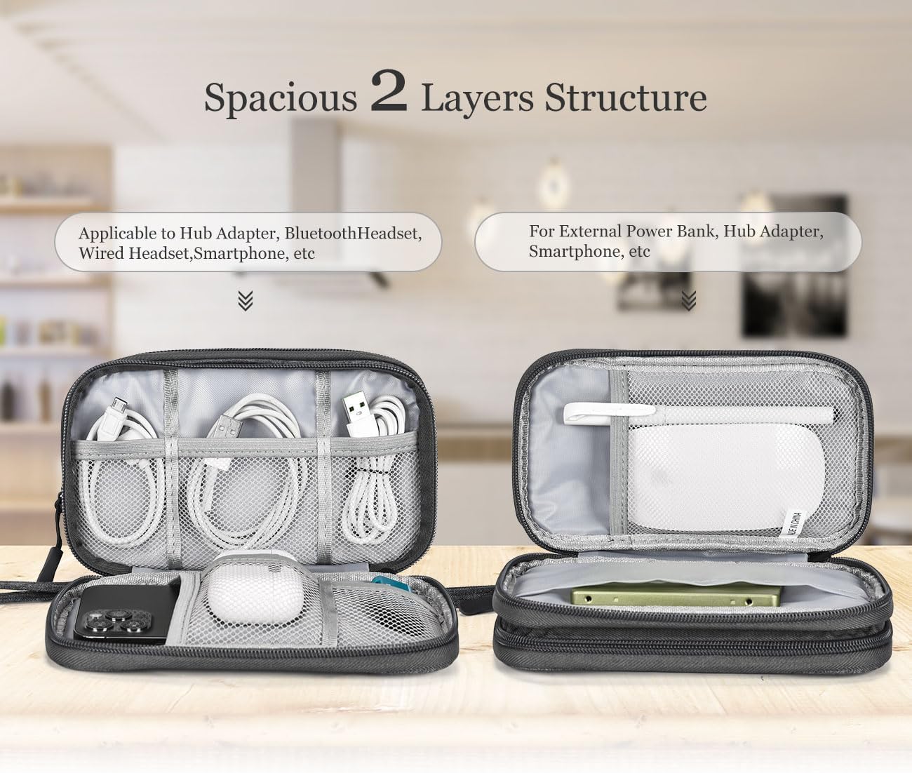 SaleOn 8.3x5 inch Portable Storage Organizer Bag for USB Cable, Earphone, Power Bank, Mobile Charger, Hard Disk & Digital Gadgets with Mesh Pockets, Dual Zippers & Elastic Loops, Inside Color May Vary