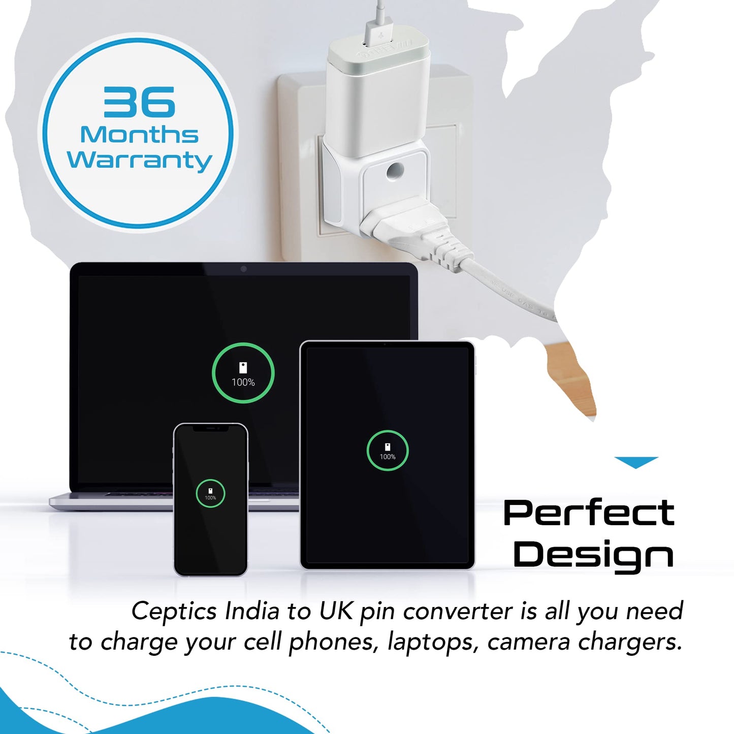 Ceptics India to UK, UAE Travel Adapter Plug – 2 in 1 Hong Kong Adapter - Type G - CE Certified - RoHS Compliant – White - 2 Pack - Lifetime Limited Warranty
