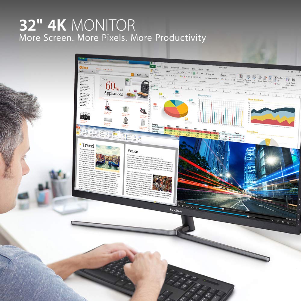 ViewSonic Crossover Monitor VX3211-4K-Mhd 80.01Cm (32") 3840 X 2160 Pixel, LCD 4K, 10 Bit Va Panel, 300 Nits, 1.07 Billion Colors, 3Ms, Dual Speakers, Hdmi 2.0 X 2, Dp Port, Pip, HDR 10 Black