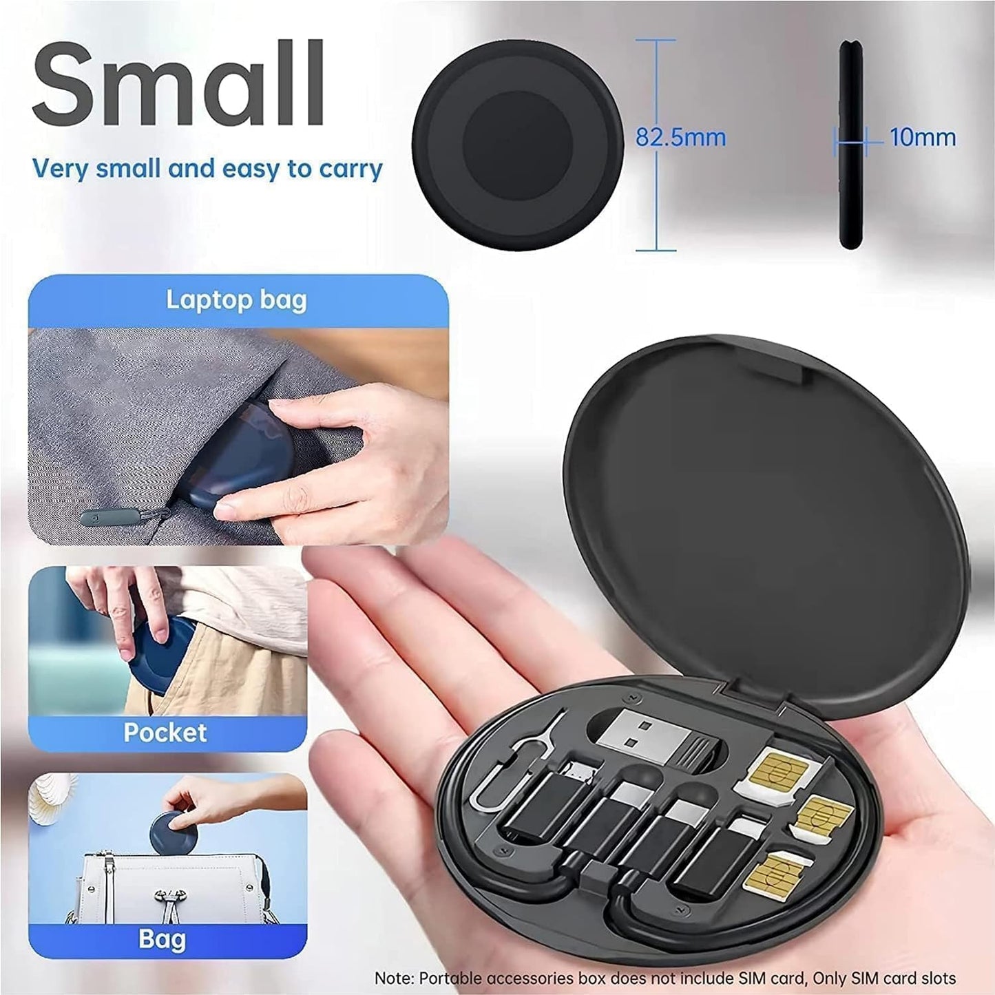 NOCXTUN Multifunctional Data Cable Conversion Head Portable Storage Box, Multi-Type Charging Line Convertor USB Type C Adapter Tool Contains Sim Card Slot Tray Eject Pin, Phone Holder (Multi-Colour)