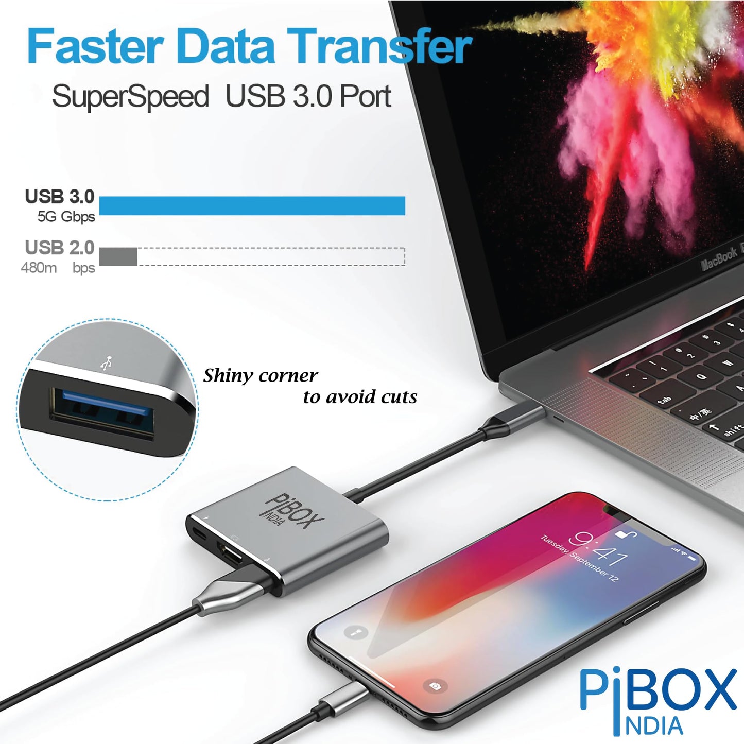 PiBOX India USB C to HDMI Adapter HDCP Support Aluminium Type C USB hub 3.1 to HDMI 4K/USB 3.0/USB C 3 in 1 Converter Cable Charging Port Adapter Cable for MacBook; Samsung Galaxy Note DEX (Grey)