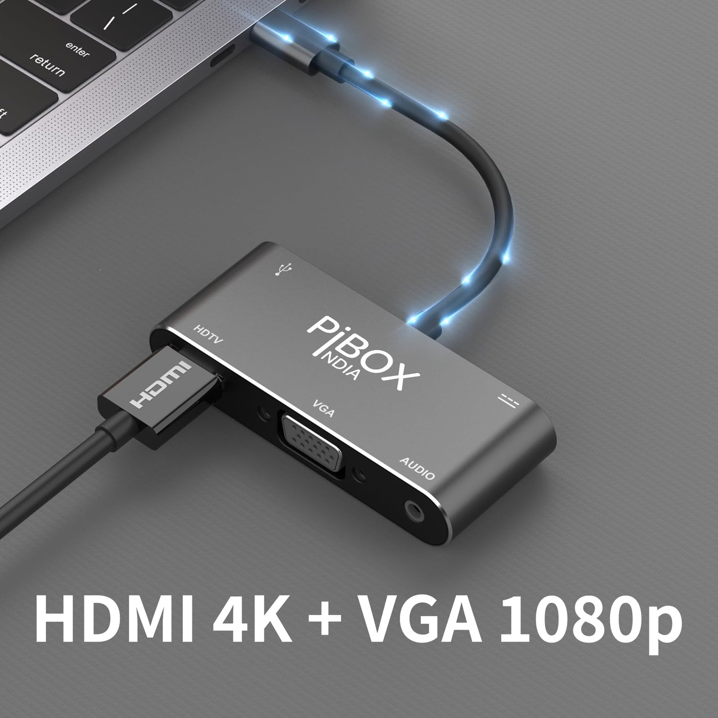 PiBOX India, USB C to HDMI VGA USB Adapter, Aluminium Type C USB hub 3.1 to HDMI 4K/VGA/USB 3.0/USB C Converter Cable Charging Port Adapter Cable for Mac, Compatible Samsung Galaxy/Samsung Note