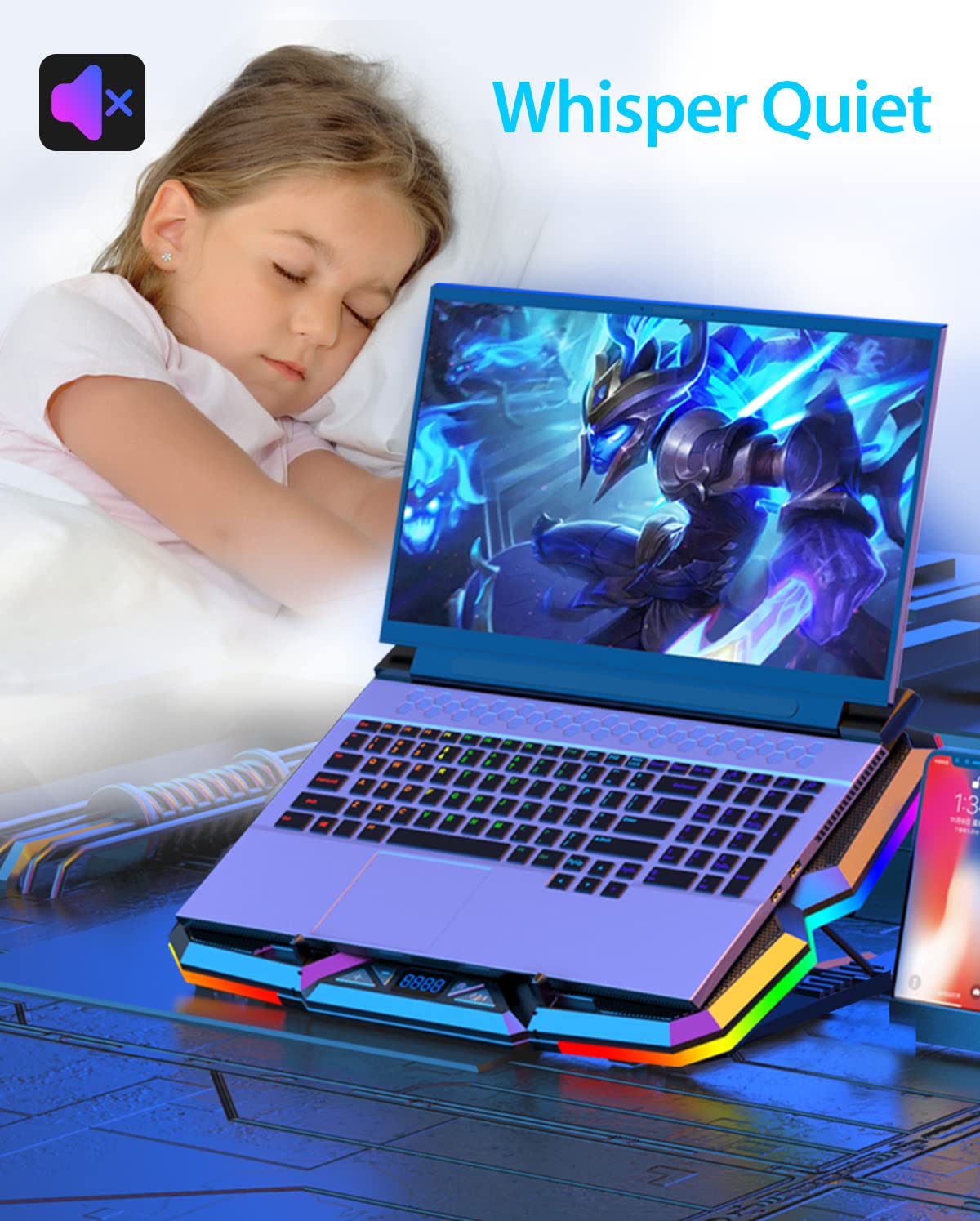 Cosmic Byte Cyclone RGB Laptop Cooling Pad with 5 Fan, Adjustable Speed, USB Hub (Black/Blue)